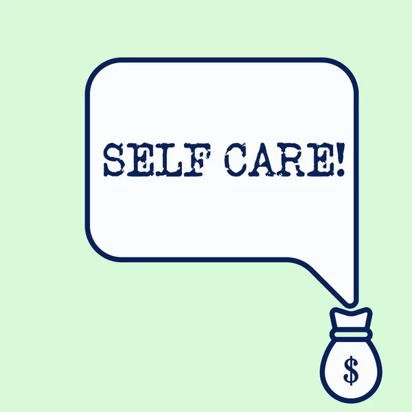Sinal de texto mostrando Self Care. Foto prática conceitual de tomar medidas para preservar ou melhorar a própria saúde . — Fotografia de Stock