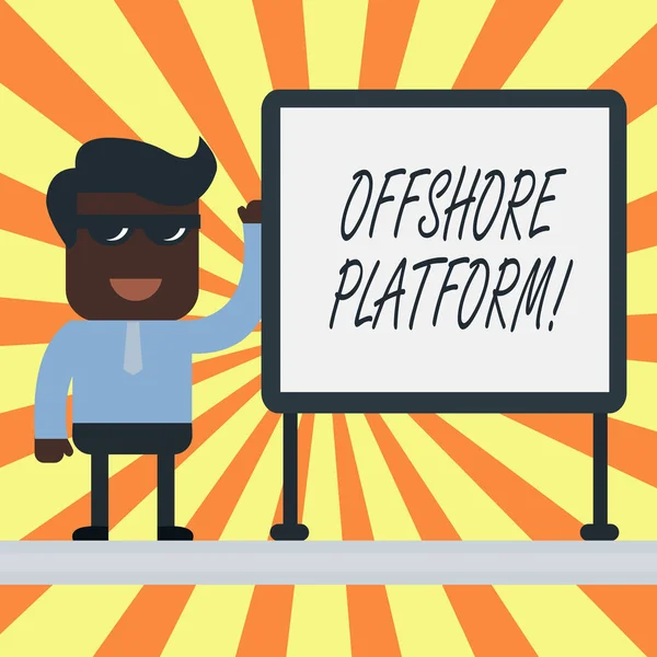 Az offshore platform szöveges jele. Fogalmi fotó struktúra létesítmények jól fúrási, hogy tárja fel. — Stock Fotó