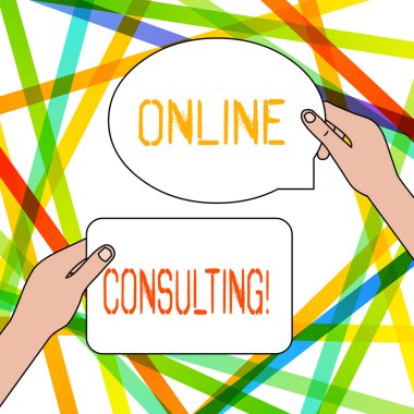 Online Danışmanlık 'ı gösteren bir not yazıyorum. İş fotoğrafı tanıtımı internet üzerinden yapılan bir gösteriden bilgi ya da tavsiye alın.