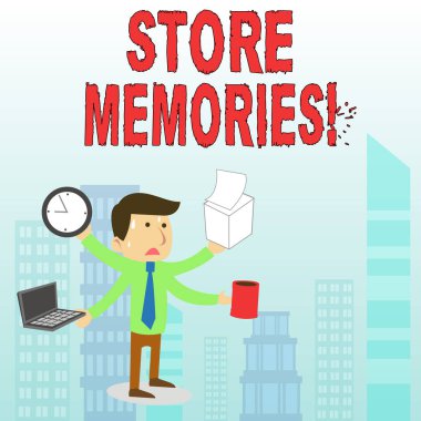 Mağaza Anılarını gösteren kavramsal el yazısı. İş fotoğrafı metni zihnin geçmiş duyumları saklama ve hatırlama becerisi.