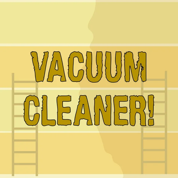 Writing note showing Vacuum Cleaner. Business photo showcasing machine that cleans floors and surfaces by sucking up dust Two Vertical Upright Attic Ladders Leaning Against Striped Color Wall.