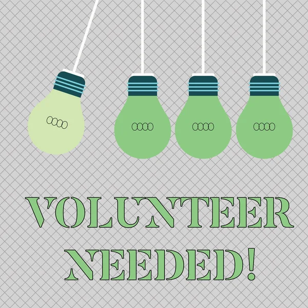 Handwriting text writing Volunteer Needed. Concept meaning need work for organization without being paid Color Incandescent Pendant Bulb Hanging with One Different Shade Lightbulb.