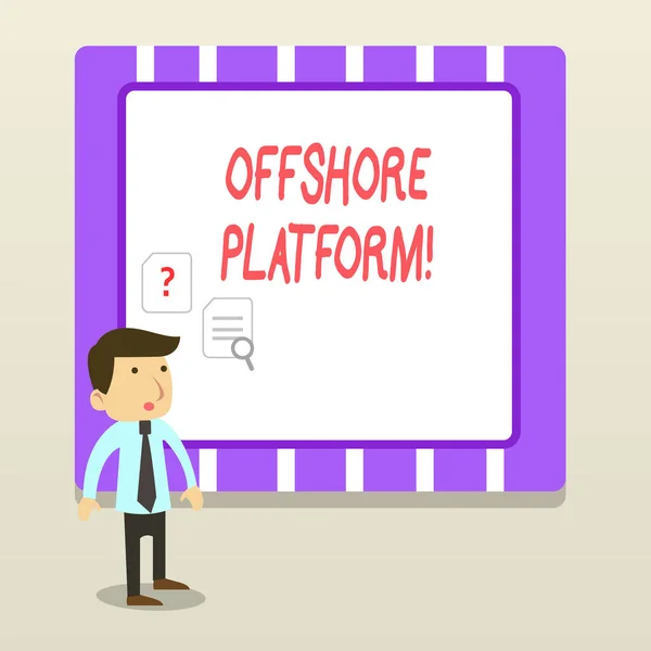 Kézírás szöveg offshore platform. Koncepció jelentése szerkezet a létesítmények és a fúrás, hogy tárja fel. — Stock Fotó