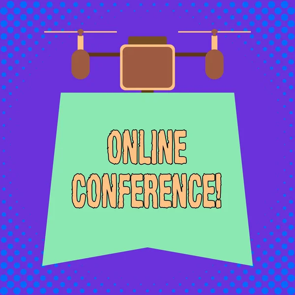Conceptual hand writing showing Online Conference. Business photo showcasing online service by which you can hold live meetings.