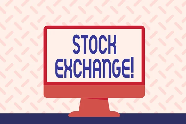 Text sign showing Stock Exchange. Conceptual photo the place where showing buy and sell stocks and shares Blank Space Desktop Computer Colorful Monitor Screen Freestanding on Table.