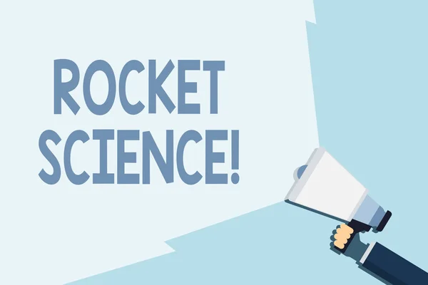 Piszę notatkę z Rocket Science. Zdjęcie biznesowe pokazujące trudną aktywność, że trzeba być inteligentnym, aby zrobić Megafon gospodarstwa ręcznego z belką rozszerzającą zakres głośności. — Zdjęcie stockowe