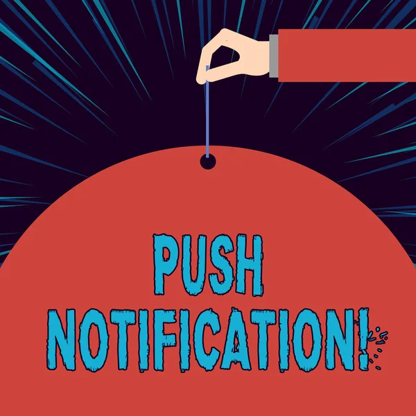 Text sign showing Push Notification. Conceptual photo automated message sent by an application to a user.