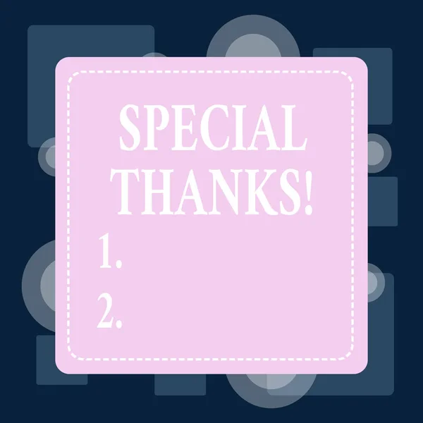 Konceptuální rukopis ukazující speciální poděkování. Obchodní foto text vyjádření uznání nebo vděčnosti nebo uznání. — Stock fotografie