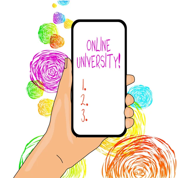 Ordskrivning text Online University. Affärsidé för utbildningsprogram via elektroniska medier. — Stockfoto