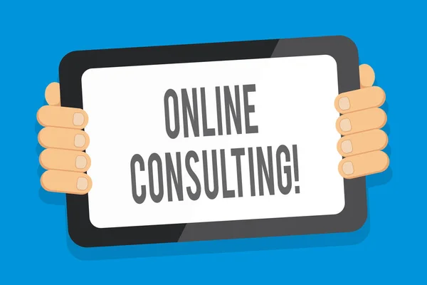 Tekst på tekstmelding Online Consulting. Forretningskonsept for å få informasjon eller råd fra en demonstrasjon via Internet Color Tablet Smartphone med Blank Screen Handheld from the Back of Gadget . – stockfoto