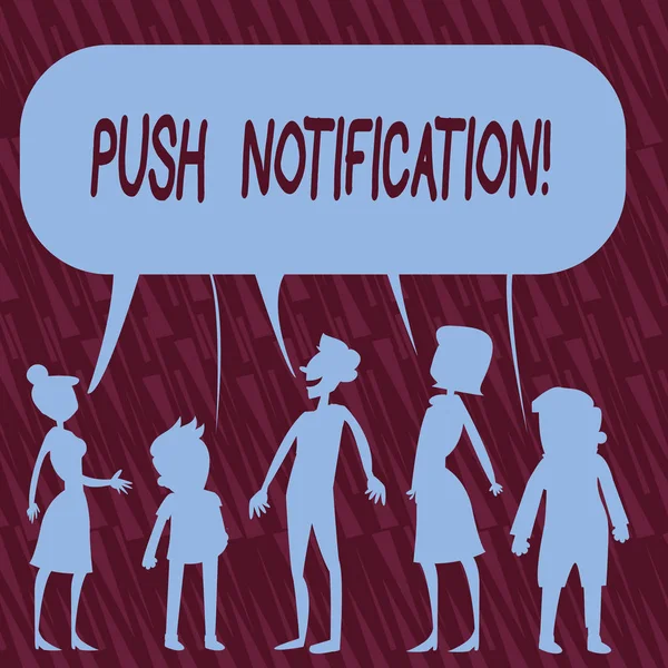 Push Bildirimi'ni gösteren metin işareti. Bir uygulama tarafından bir kullanıcıya gönderilen kavramsal fotoğraf otomatik mesaj Konuşan ve Paylaşan Bir Renkli Konuşma Balonu. — Stok fotoğraf