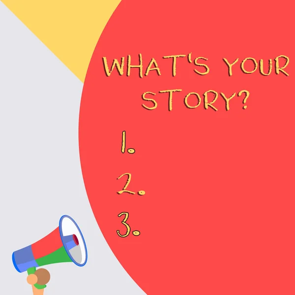 Woord schrijven tekst Wat S is uw verhaalvraag. Zakelijk concept om door iemand gevraagd te worden over mijn eigen reis van begin tot nu. — Stockfoto