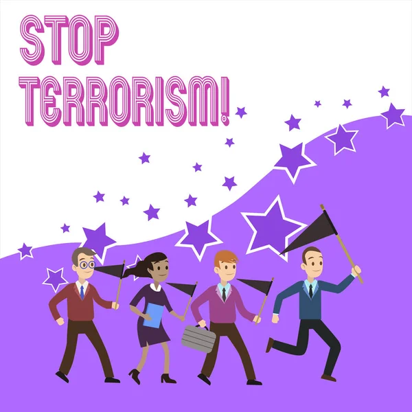 Text sign showing Stop Terrorism. Conceptual photo Resolving the outstanding issues related to violence. — Stock Photo, Image