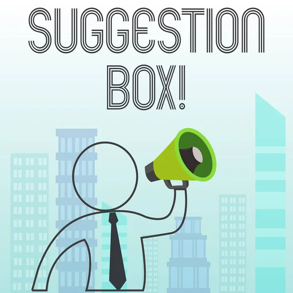 Text sign showing Suggestion Box. Conceptual photo container which showing can leave comments about something.