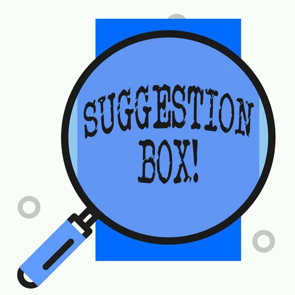Text sign showing Suggestion Box. Conceptual photo container which showing can leave comments about something.