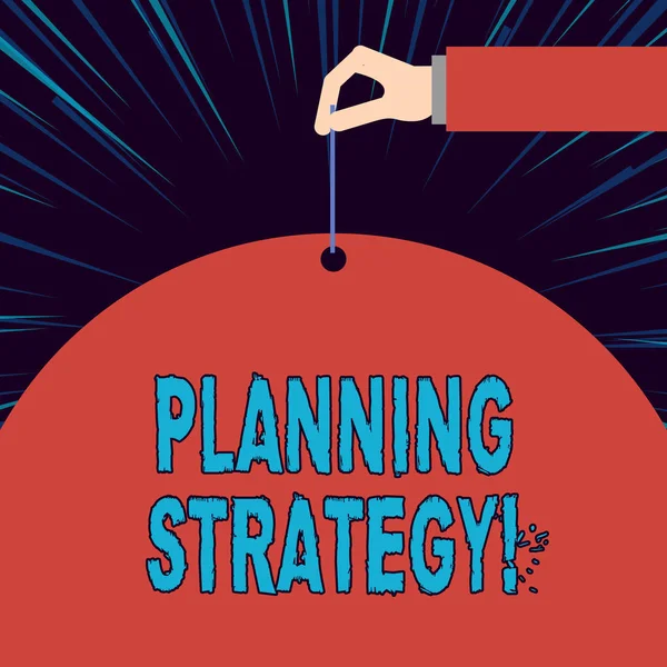 Signo de texto que muestra estrategia de planificación. Foto conceptual proceso sistemático de imaginar un futuro deseado . — Foto de Stock