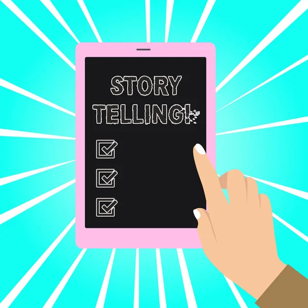 Pisanie notatki przedstawiające Storytelling. Business Photo prezentuje działania pisania historie do publikowania ich do publicznej. — Zdjęcie stockowe