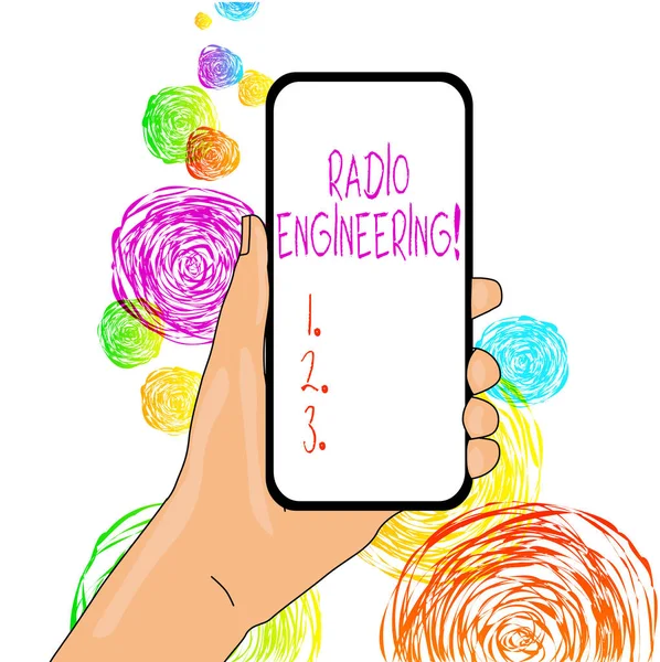 Píšu text Rádiové inženýrství. Obchodní koncepce pro problematiku provozu a oprav rádiových zařízení. — Stock fotografie