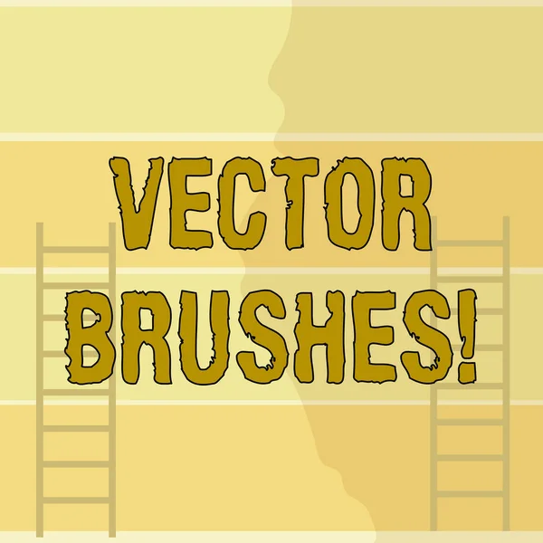 Writing note showing photo Brushes. Business photo showcasing Applied to path and use to create realistic hand drawn effect Two Vertical Upright Attic Ladders Leaning Against Striped Color Wall. — 스톡 사진