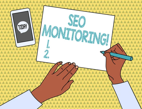 Word writing text Seo Monitoring. Business concept for the process of optimizing the visibility of your website. — 스톡 사진