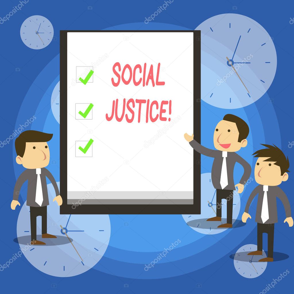 Text sign showing Social Justice. Conceptual photo Equal access to wealth and privileges within a society.