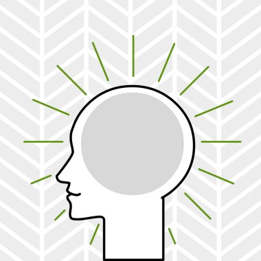 Profile View of Human Head Surrounded by Light Rays with Blank Space to Embed Thoughts and Ideas. Outline Silhouette of Man Woman Skull with Empty Text Bubble clipart