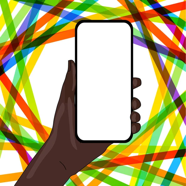 Closeup of Blank Screen Smartphone Realizado na mão verticalmente com espaço vazio para texto. Fundo Criativo para Anúncios Anúncios Promoções —  Vetores de Stock
