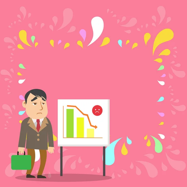 Upset Businessman or Employee with Brief Case Standing by Whiteboard on