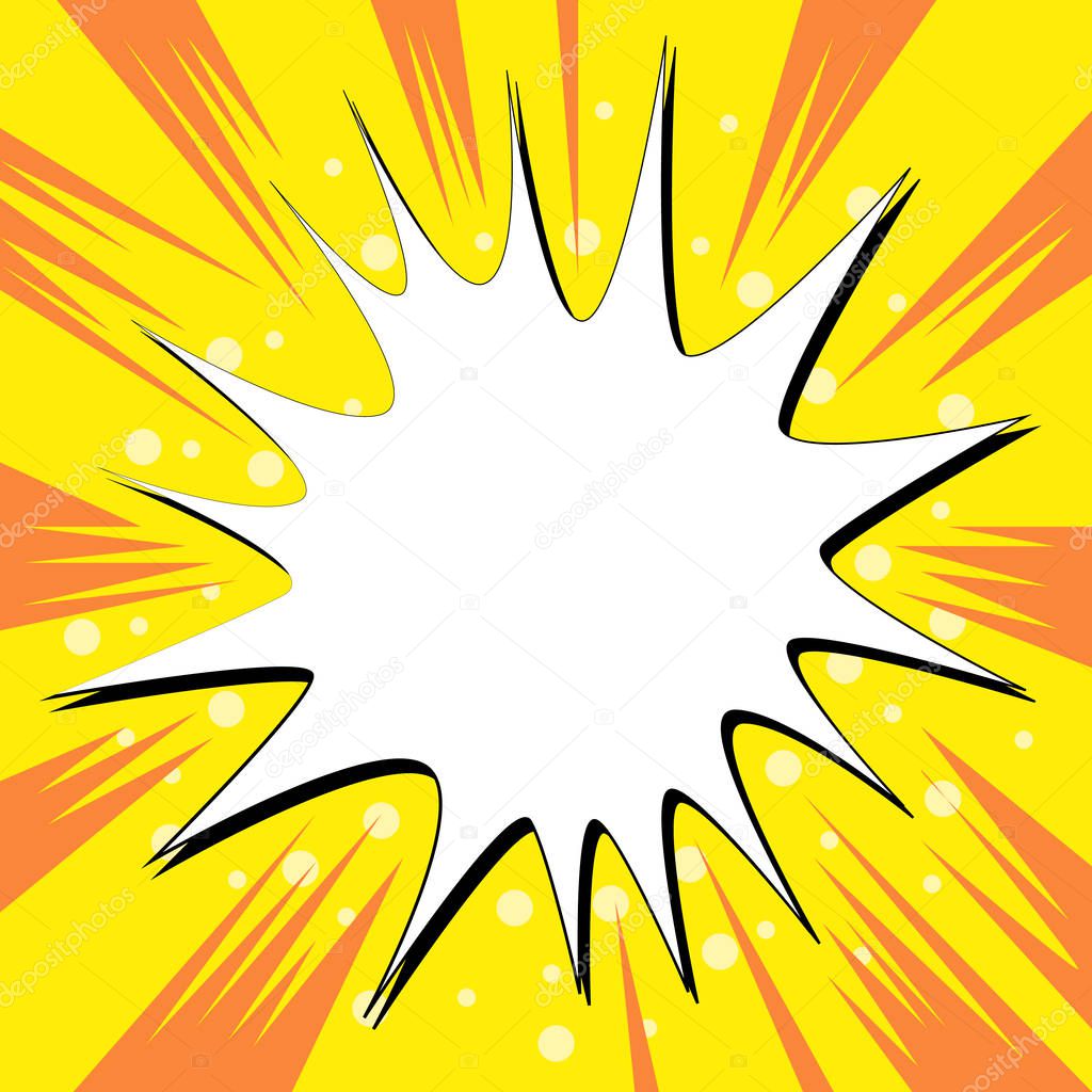 Flat photo photo of Angry Speech Bubble in White against Colored Background. Blank Space Explosion Text Balloon Shouting. Empty Spiky and Jagged Dialog Box Backdrop