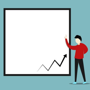 Diyagram sunumu yapan genç bir öğretmen asistanı. Adam profesör, zigzag ok çizgisini büyük beyaz tahtayla tanımlıyor..