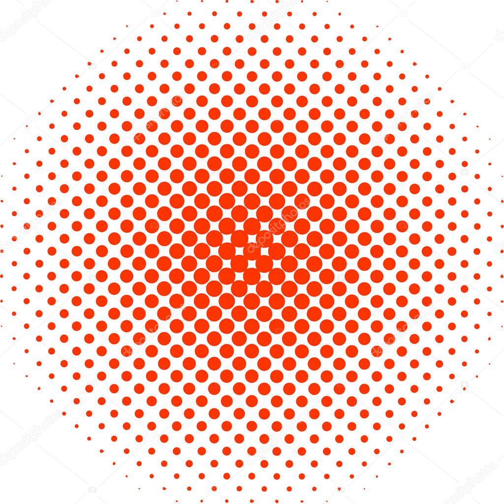 Ball Made of Red Tiny Circles Bigger in Center Getting Smaller on Periphery it Fades. Different Sized Dots of Ink. Creative Background for Digital Image.