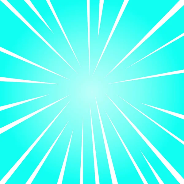 Sunburst z białymi belkami o różnej wielkości dla głębokości i perspektywy. Niebieska eksplozja z liniami światła dla wymiaru. Blast tło z blank półtonów Center Space — Wektor stockowy