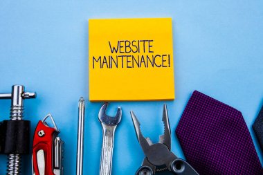 Web sitesinin bakımını gösteren kavramsal el yazısı. İnternet sitenizdeki sorunları düzenli olarak kontrol ederek iş fotoğrafı gösterme eylemi.