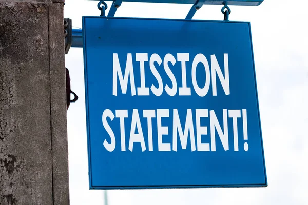 Writing note showing Mission Statement. Business photo showcasing formal summary of the aims and values of a company.