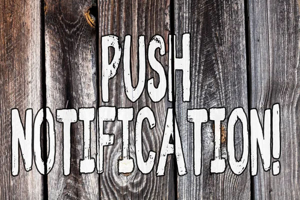 Conceptual hand writing showing Push Notification. Business photo showcasing automated message sent by an application to a user.