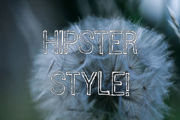 Słowo pisanie tekstu Styl hipsterski. Koncepcja biznesowa dotycząca wyborów mody i zainteresowań muzycznych wykracza poza większość. — Zdjęcie stockowe