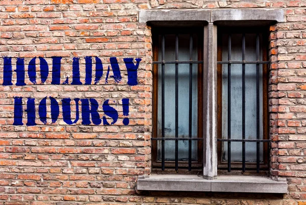 Text sign showing Holiday Hours. Conceptual photo Overtime work on for employees under flexible work schedules. — Stock Photo, Image