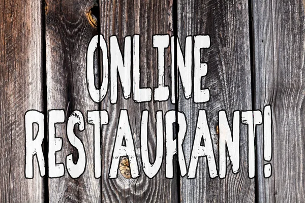 Online Restaurant gösteren kavramsal el yazısı. Restoran veya gıda şirketi bağlayan internet vitrinİş İş fotoğraf. — Stok fotoğraf