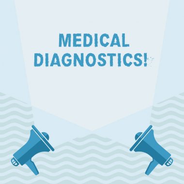 El yazısı metin yazma Tıbbi Tanı. Tanıda değerin bir belirtisi veya karakteristiği anlamına gelen kavram Boş Çift Spot Kat Üzerindeki İki Megafondan Yukarı Doğru Crisscrossing.