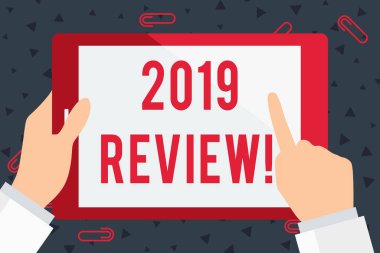 El yazısı metin 2019 İnceleme. Geçen yıl ki olayları ana eylemleri veya iyi hatırlama anlamı Kavramı İşadamı El Tutma, İşaret leme ve Dokunmarenkli Tablet Boş Ekran gösterir.