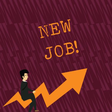 Yeni İş'i gösteren metin işareti. Kavramsal fotoğraf son zamanlarda Gözlük Crooked Renk Ok Pointing Going Going Sürme ile düzenli istihdam İşadamı ücretli pozisyon sahip.