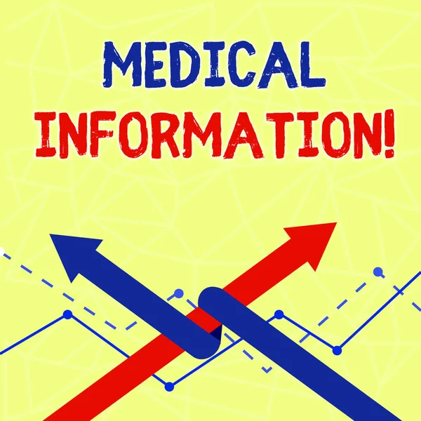 Writing note showing Medical Information. Business photo showcasing Healthrelated information of a patient or a demonstrating Two Arrows One Intertwined to Other Team Up or Competition. — 스톡 사진