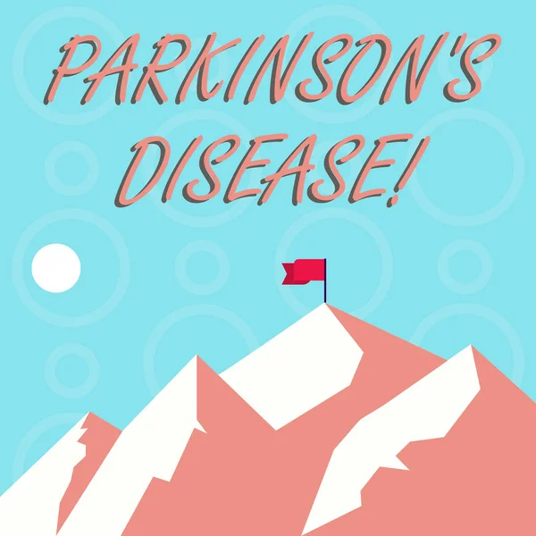 概念手写显示帕金森氏症是一种疾病。 用影子指示时间和横幅影响运动山脉的商业照片文字神经系统紊乱. — 图库照片