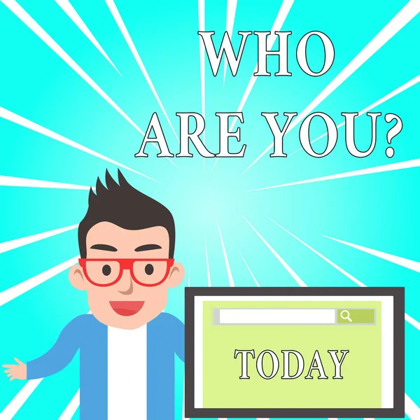 Signo de texto que muestra quién es usted pregunta. Foto conceptual preguntando sobre la identidad de alguien o demostrando información . — Foto de Stock