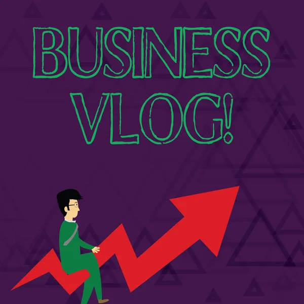 Business Vlog 'u gösteren bir not yazıyorum. İş fotoğraflarında, Gözlüklü İşadamı Eğri Ok 'u Arayan İşadamı ile ilgili bir video içeriği gösteriliyor.. — Stok fotoğraf