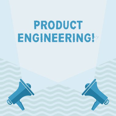 Ürün Mühendisliği yazımı. Bir cihaz veya sistem Tasarlama ve geliştirme konsepti anlamı Boş Çift Spotlight Crisscrossing Katta Ki İki Megafondan Yukarı Doğru.