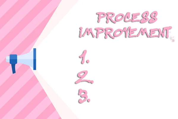 Writing note showing Process Improvement. Business photo showcasing ongoing effort to improve products services or processes Megaphone Extending Capacity of Volume Range thru Wide Beam.