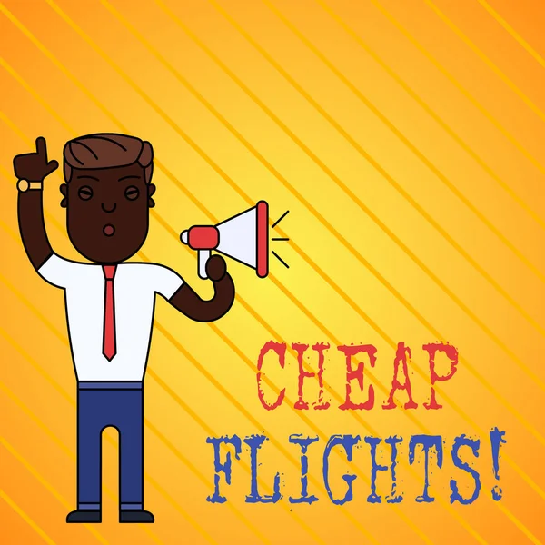 Conceptual hand writing showing Cheap Flights. Business photo showcasing costing little money or less than is usual or expected airfare. — Stock Photo, Image