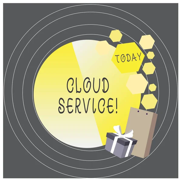 Nota de escrita mostrando Cloud Service. Exibição de fotos de negócios refere-se à variedade de recursos fornecidos pela internet . — Fotografia de Stock