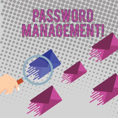 Şifre Yönetimini gösteren kavramsal el yazısı. İş fotoğraf metin yazılımı kullanıcıların daha iyi analiz şifreleri Büyüteç Renk Zarf ve diğerleri aynı Gölge vardır yardımcı olmak için kullanılan.